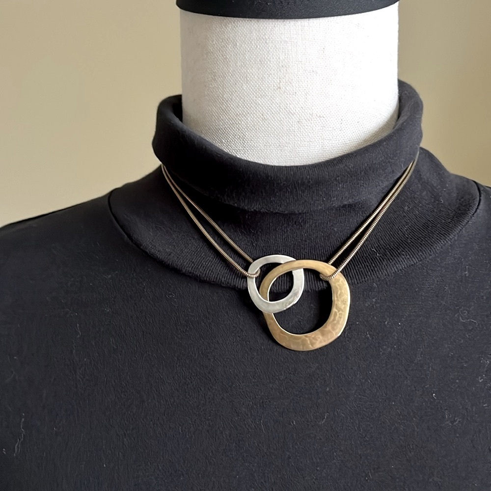 Marjorie Baer - Gold and Silver tone Interlocked Ring Necklace - Picture 2 of 5